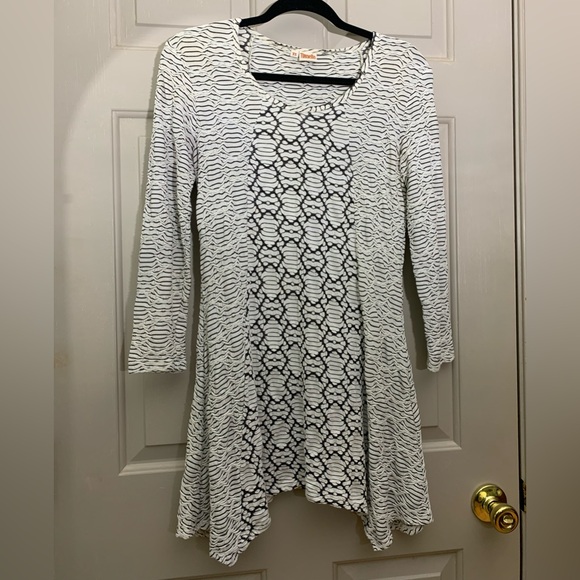 Tianello by Steve Barraza knit long sleeve mini dress asym hem black white XS - Picture 1 of 10
